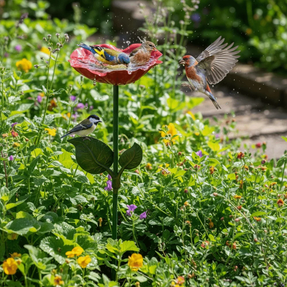 Multi-Function Insect Bird Bath Iron Ornamental Horticulture Garden Birdbath Flower Shape Bee Butterfly Watering Station Outside