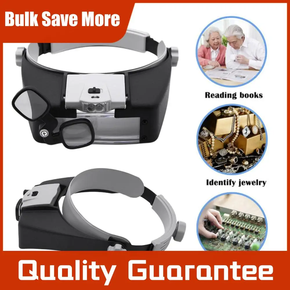 

Headband Magnifier with 2 LED Light Head Magnifying Glass 1.5X 1.5X 6X 8X Loupe Multifunctional for Reading Jewelry Watch Repair