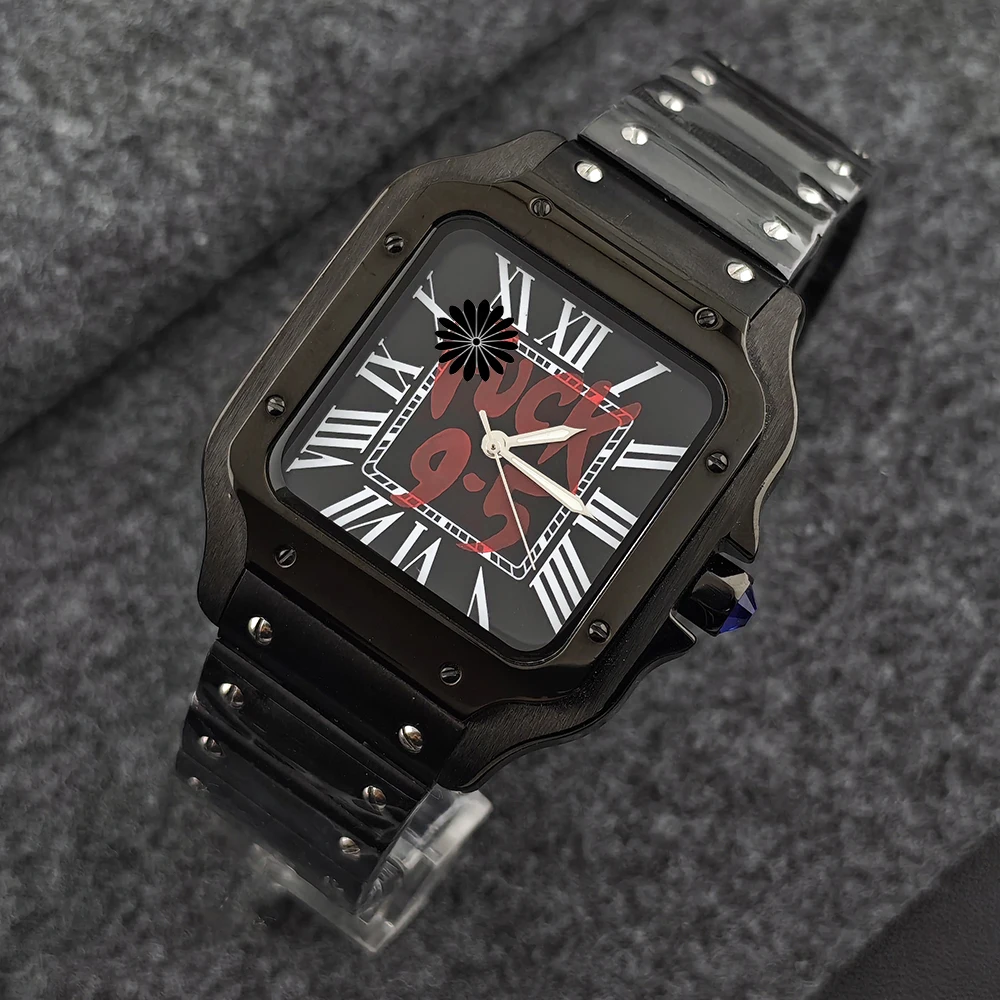 ساعة Santos NH35 9.5 ساعة مربعة من الفولاذ المقاوم للصدأ بشعار مخصص للرجال ساعة أوتوماتيكية NH35 ساعة يد تعمل بالحركة