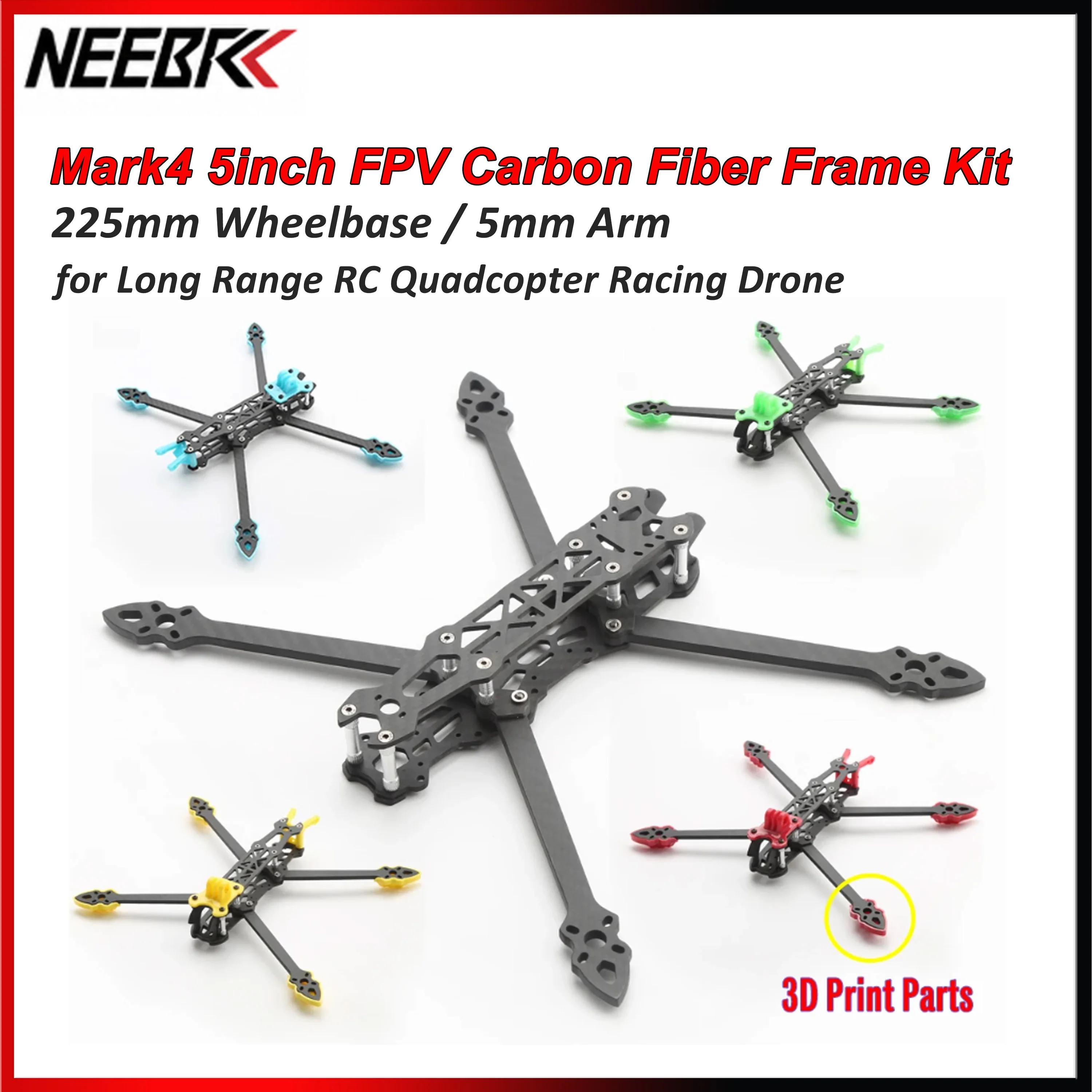 

Mark4 5inch FPV Carbon Fiber Frame Kit 225mm Wheelbase 5mm Arm Freestyle 3D Print Part for Long Range RC Quadcopter Racing Drone