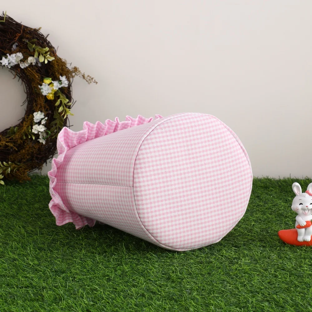 Rüschen-Osterkorb, Seersucker, kariert, kariert, Süßigkeiten-Geschenk-Einkaufstasche für Kinder, Frühling, Ostern, Party, Zuhause, Festival, Dekorationen – Detail 3