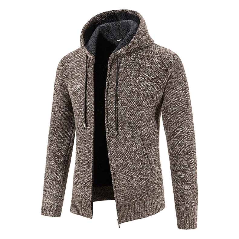2023 Winter dicke Strickjacke Herren Pullover Reiß verschluss Kapuze Mode warme Slim Fit Strick pullover männliche Fleece Hoodies Mäntel Männer M-4Xl