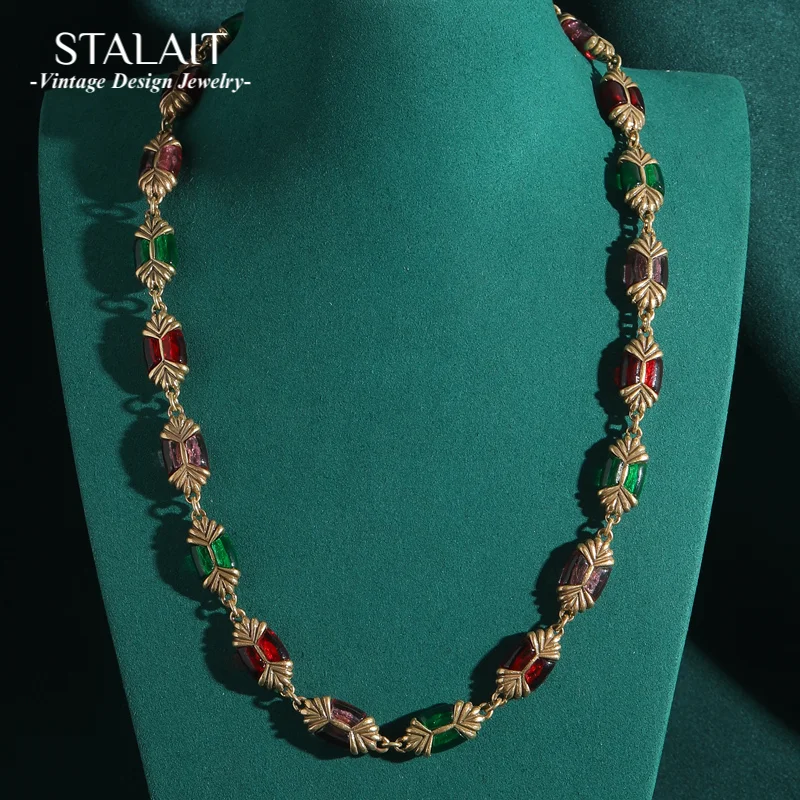 

Винтажные ювелирные изделия, ожерелье из бисера, женское африканское свадебное колье из натурального камня, эмаль, розовое, зеленое, с фасолью, роскошное дизайнерское антикварное новое колье