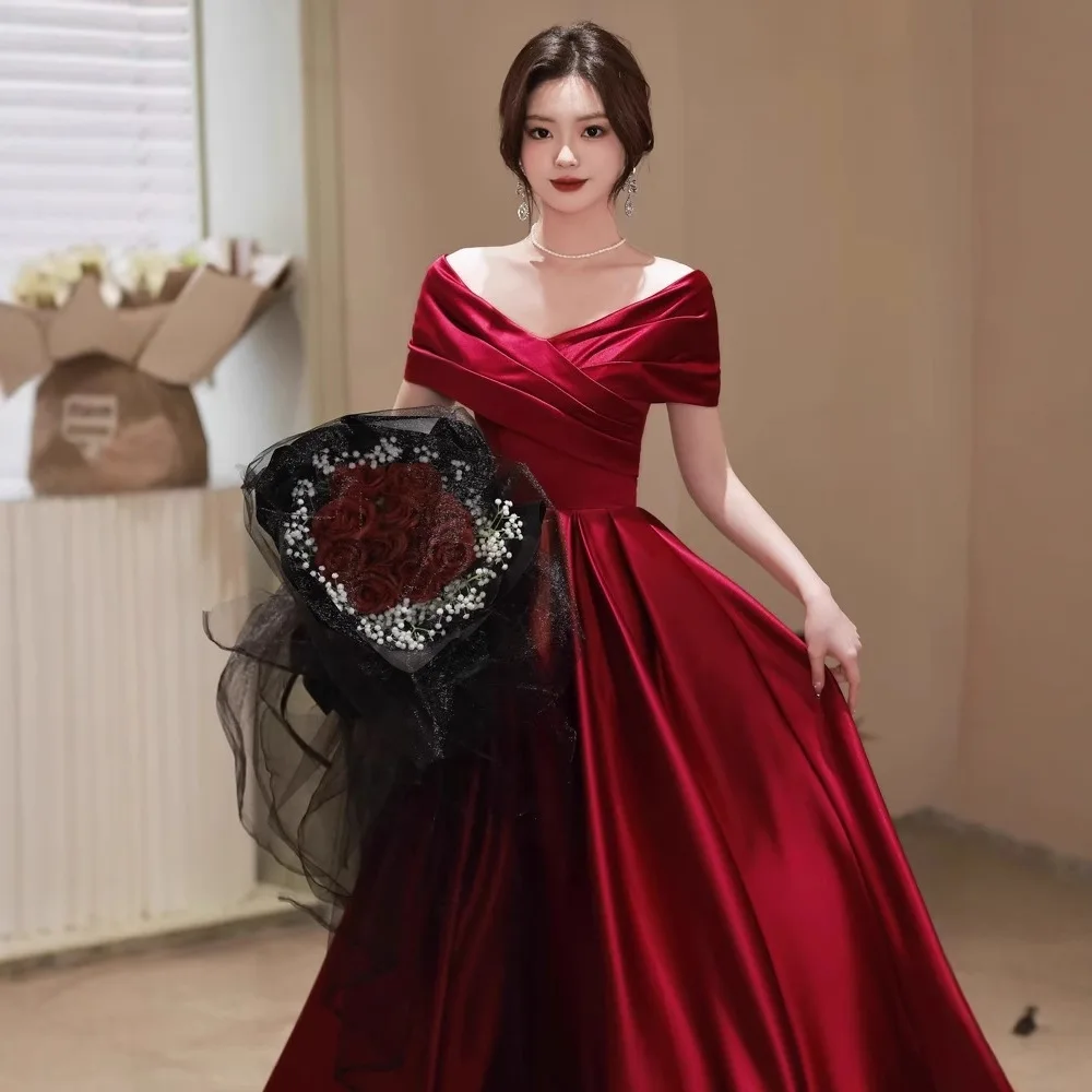 

Red Evening Gown Materni Dr Cover Belly Wedding Dr Women's Formal Wear High Waist Silk Fabric Par Wear
