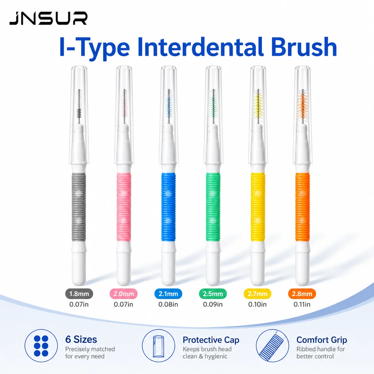 JNSUR 60pcs I‑Type Interdental Brush Straight Teeth Gap Brush for Orthodontics Colorful Dental Cleaning Brush Oral Care Hygiene