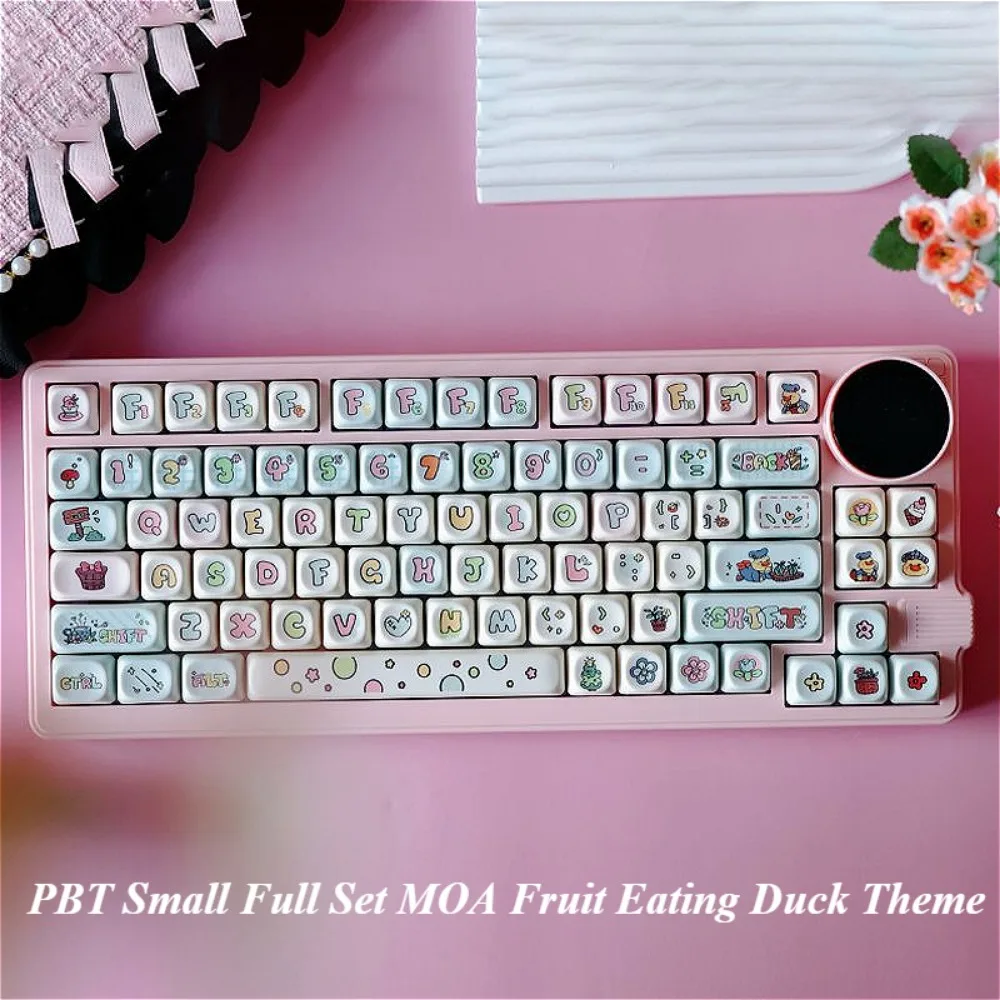 PBT Keycaps, Small Full MOA Fruit Duck Theme, Personalized Keycaps for Cherry MX 104/87/61 Mechanical Keyboards