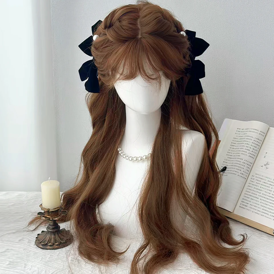 Honey Brown Princesse Wigs for Women Long Curly Hair Big Wave Wig Natural Curls Lolita Wig Heat Resistant Synthetic 가발