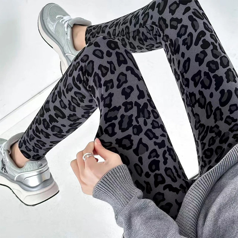 Fashion Leopard Print Shark Pants Women Spring Autumn Slim High Waist Ankle Length Woman Sporty High Stretch Leggins Mujer
