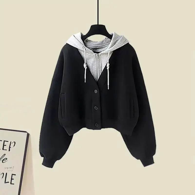 Completi da donna in 2 pezzi Completi in felpa Set di abiti in felpa Moda coreana Casual Cappotto con cappuccio Gonna Abiti Set da due pezzi