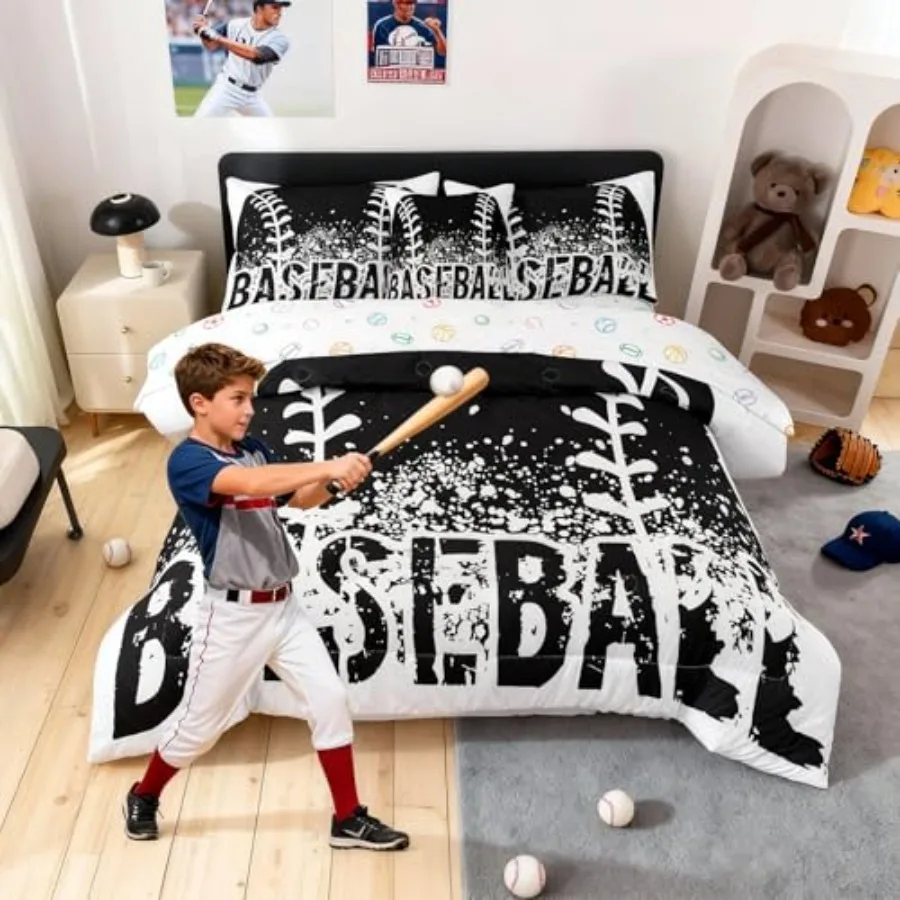 

6 Pieces Bedding Sets Twin for BoysBlack and White Style Sports Bedding Twin Graffiti Style