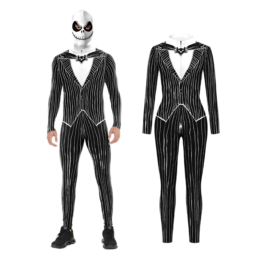 

Horrible Halloween Christmas Night Jack Digital Print Onesie Adults Men Halloween Cosplay Costume Tights Stage Performance Suit