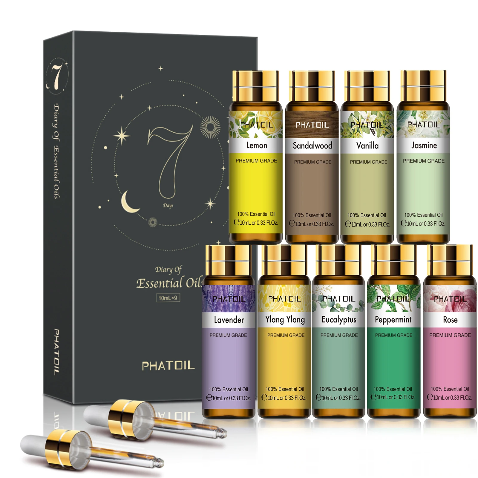 9Pcs 10Ml Diffuser Aroma Olie Puur Natuurlijke Etherische Oliën Gift Set Kit Rose Lavendel Jasmijn Eucalyptus Vanille Mint ylang Ylang