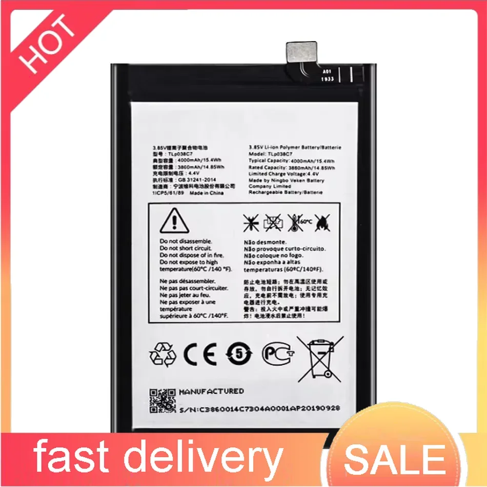 4000mAh TLp038C7 TLp038C1 Battery for Alcatel 3x (2019) 2019 5048 5048A 5048Y 5048I 5048U Cell Phone Batterie Warranty 1 Year