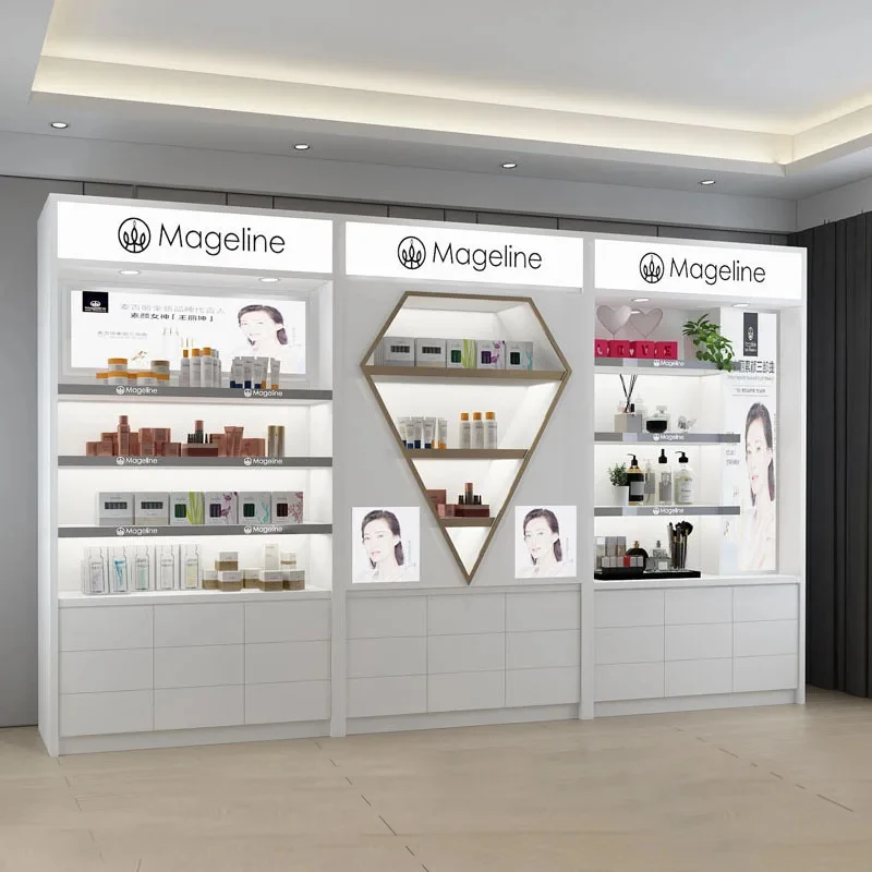 

Customize.Store Design Wall Mounted Makeup Storage Cabinet Cosmetics Display Rack Showcase Shop Furniture Cosmetic Display Cabin