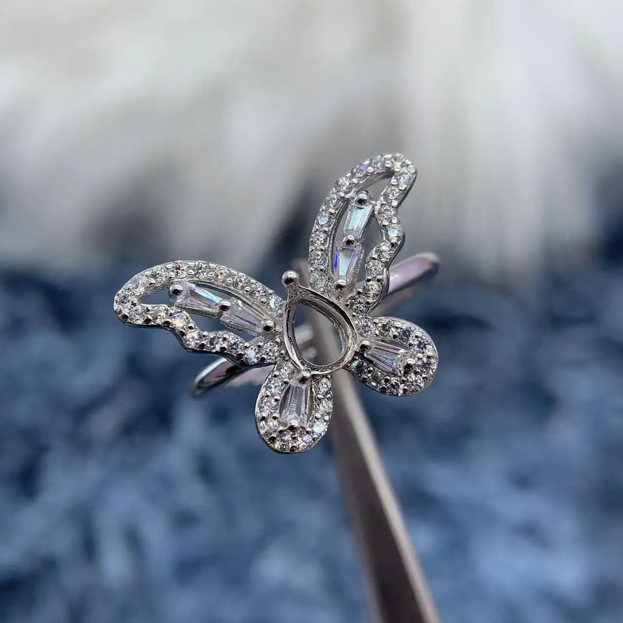 

MeiBaPJ Inlay Teardrop 4*6mm S925 Sterling Silver DIY Butterfly Ring Setting Diamond Womens Gifts Charm Luxury Jewelry Wholesale