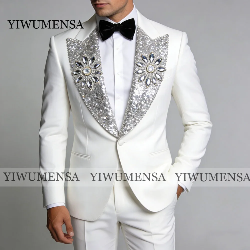 

Роскошные мужские костюмы для свадьбы, блестящие пиджаки с пайетками и бриллиантами, индивидуальный пошив, мужская официальная одежда, смокинг из 2 частей, мужские наряды
