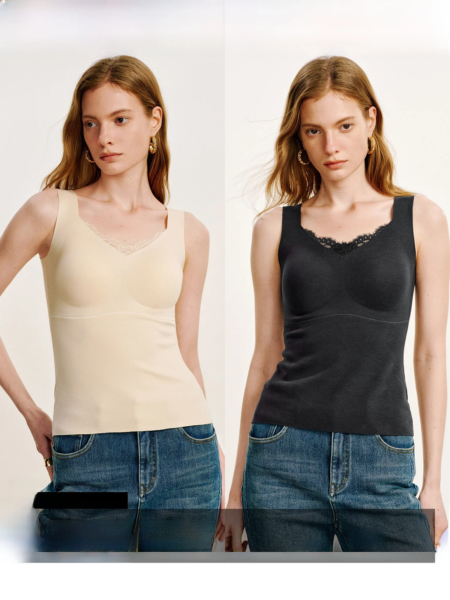 

CA Warm One-Piece Floing a Silk Lace Underwear Vest Women's Faion Versatile V-Ne Thermal Ladies Inner Wear