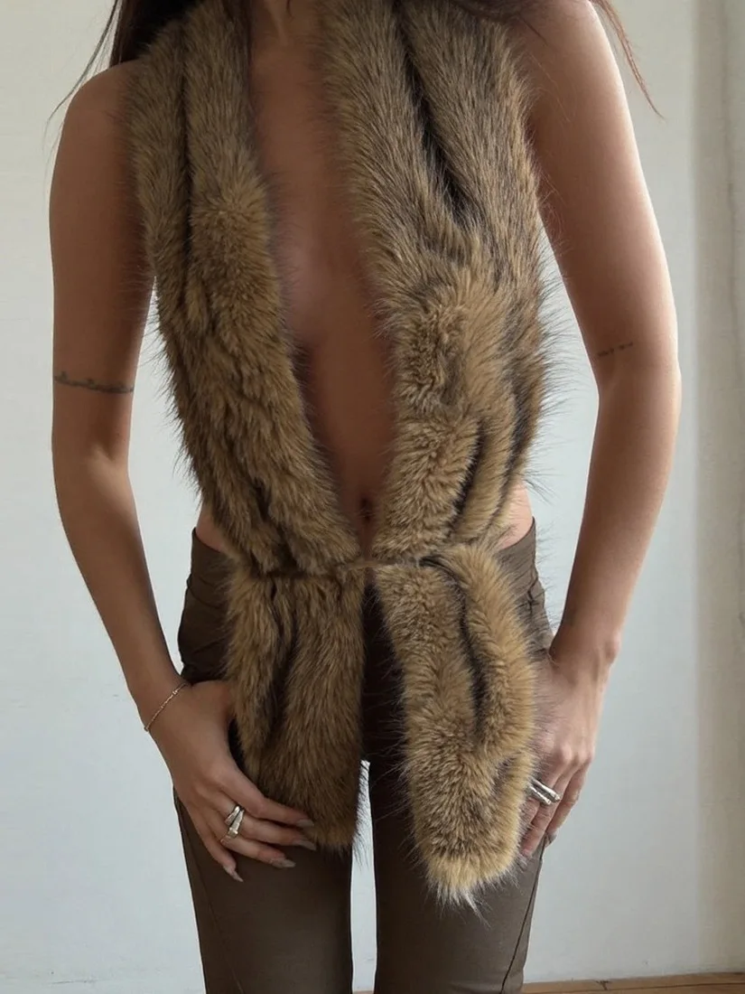 

Sexy ort Fur Wrap Ne Vest Belted Waist Bal Sweater Scarf for Women Chinese Brand Dymentational Hot Girl Sle