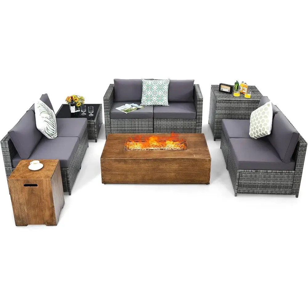 

Комплект уличной мебели из ротанга из 10 предметов с очагом для костра и столом-подставкой для баллонов