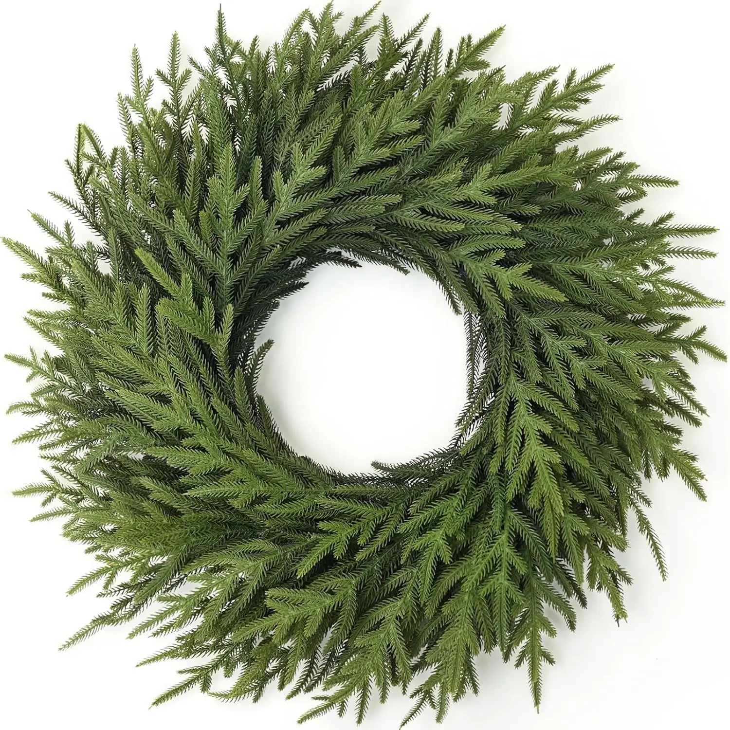 

26" Artificial Norfolk Pine Wreath, All-Weather Faux Greenery for Front Door, Indoor & Outdoor Christmas Decor