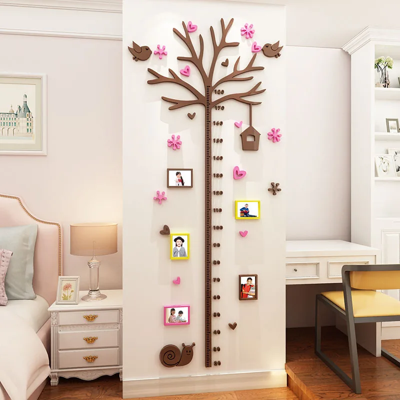 

Cute Stree Growth Up Chart Indicator 3D Background Room Stickers Wall Decor With Photo Frame Kids Bedroom Height Measure Ruler