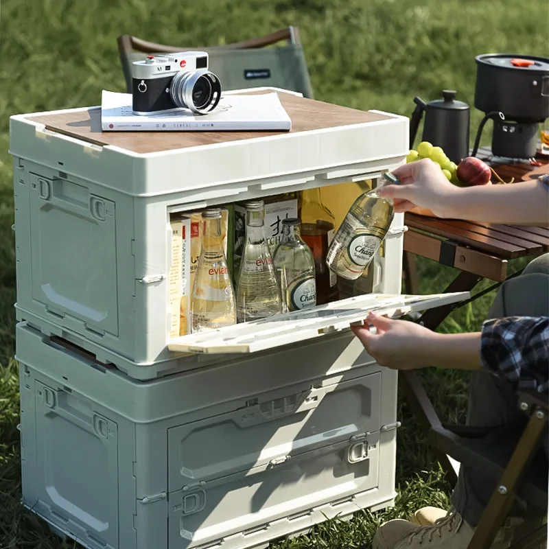 Outdoor camping storage box side open five doors folding box picnic storage large capacity new camping wooden cover storage