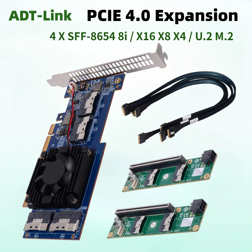PLX Expansion Card PEX88048 With 4 SFF8654 8i X8 PCIe 4.0 to 8 NVMe Hard Disk SSD Adapter for Graphics Card EGPU NIC SSD U.2 M.2
