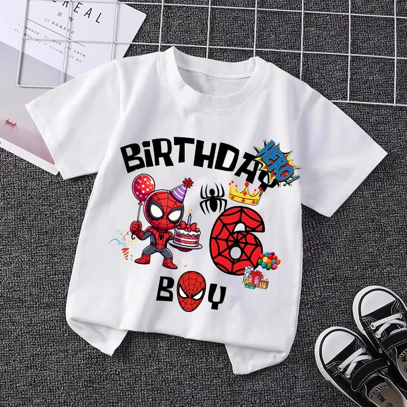 2026 Marvel Spiderman Kids Birthday Party Tshirts Baby Number 3-9 T-Shirt Children Fashion Tops Tees Boys T Shirt Clothes view 4