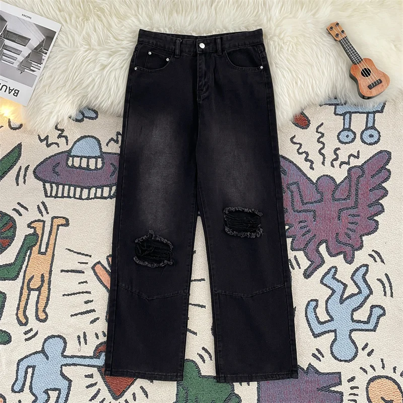 

Мужские летние джинсы Bla Ripped Loose Fit Straight Leg: модные, в стиле хип-хоп, американского уличного стиля, повседневные, свободного прямого кроя