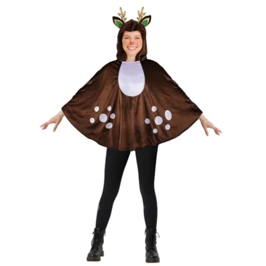 

Festive Reindeer Poncho for Women - Reindeer Cloak for Halloween Cosplay or Winter Party