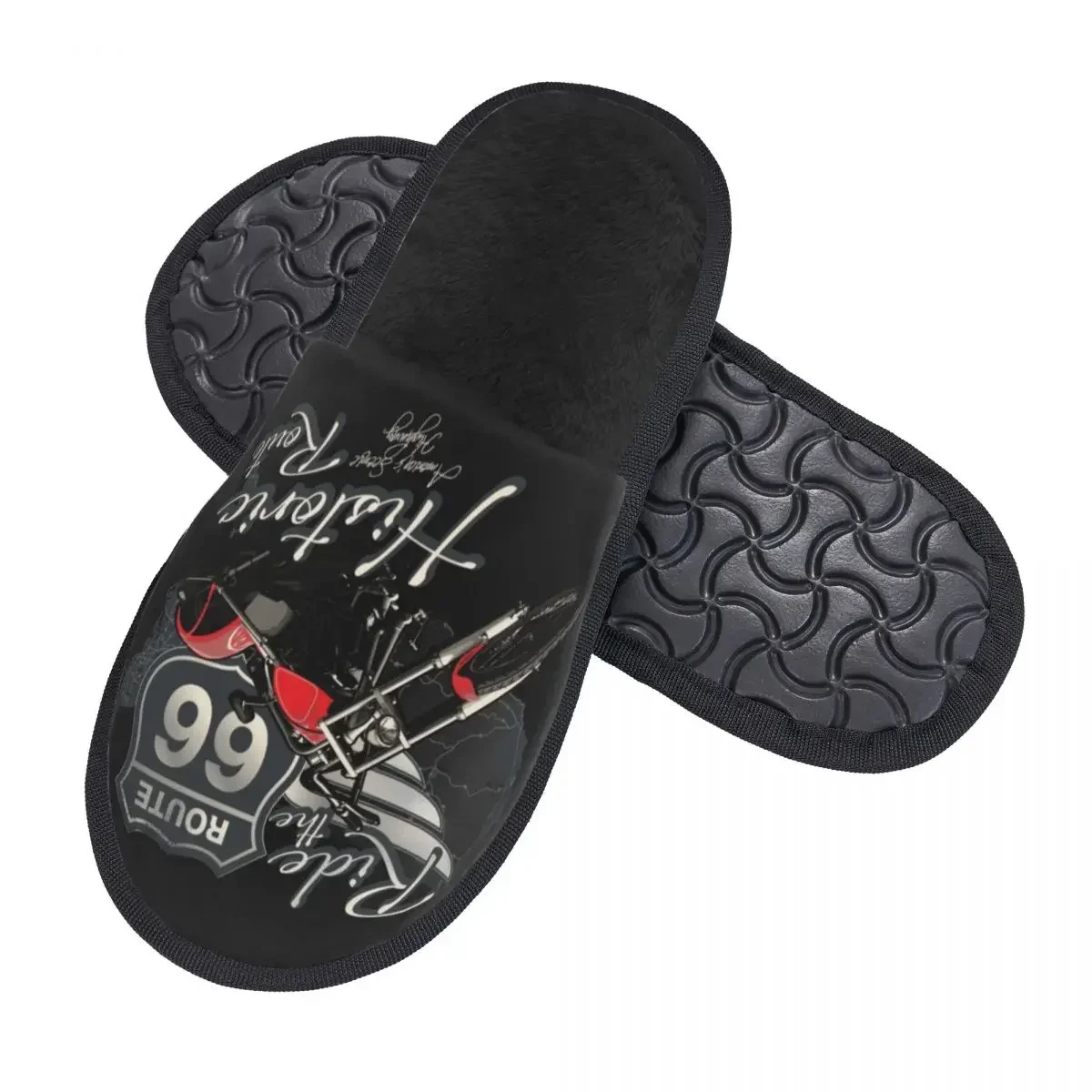 Travel Motorcycle Ride The Historic Route 66 Cozy Scuff With Memory Foam Slippers Women USA America Highway Bedroom House Shoes