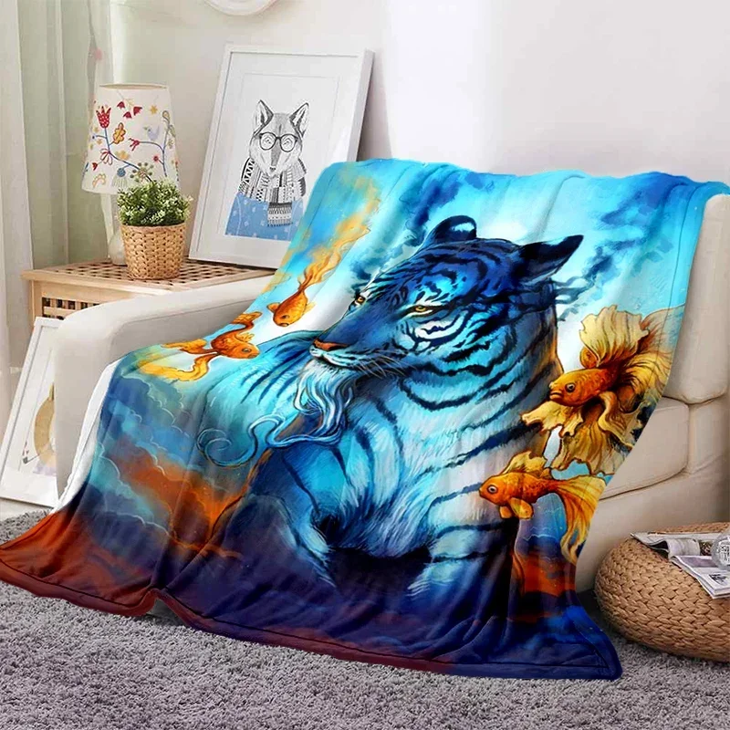 

3D Tiger Throw Blanket, Flannel Blanket for Bed, Sofa, Couch, Full Size, Modern Art, Super Soft, Spring, Autumn