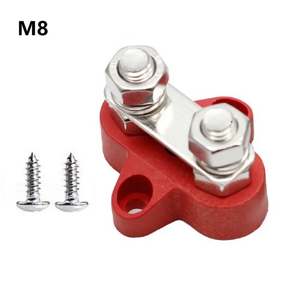 PA66 Cross Base Terminal Block with M6 and M8 Stud Options for Automotive Marine Electrical Systems Red Black Color