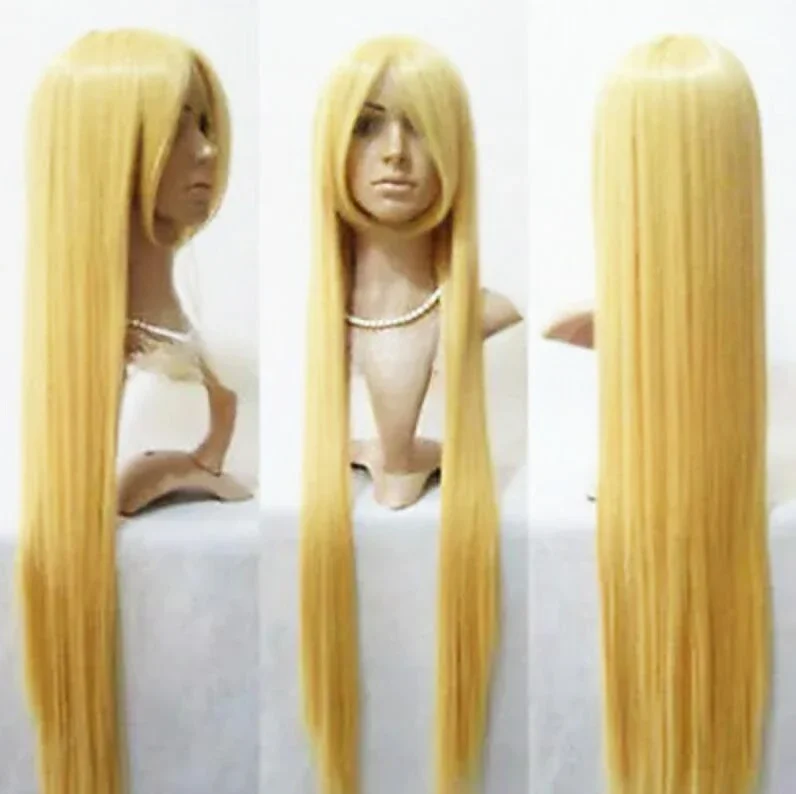 

100CM Chobits Chii Gold Blonde Straight Cosplay Wig For Women’s Christmas Halloween Wigs