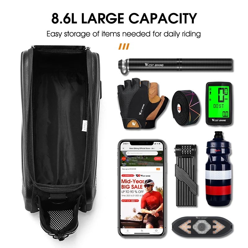 WEST BIKING Hard Shell Bicycle Trunk Bag Multifunctional Waterproof Bike Rear Seat Rack Bag Cycling Carrier Bag Bike Accessories