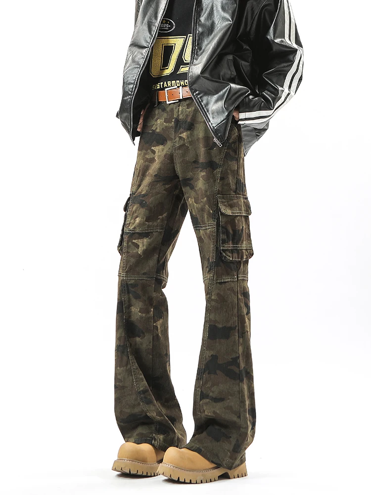 

Джинсы-клеш с широкими штанинами для весны и осени, американские, камуфляжные, свободные, прямые, рабочие, длинные брюки, молодежные, модные, износостойкие