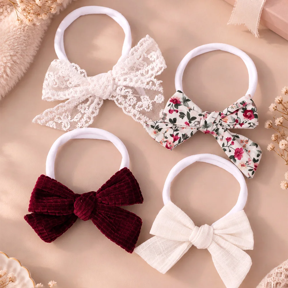 Baby Baby Bow Headband Set Newborn Toddler Girls Nylon Hairband Lace Floral Corduroy Muslin Bow Hair Accessories Photo Prop Gift - Aliexpress Deal