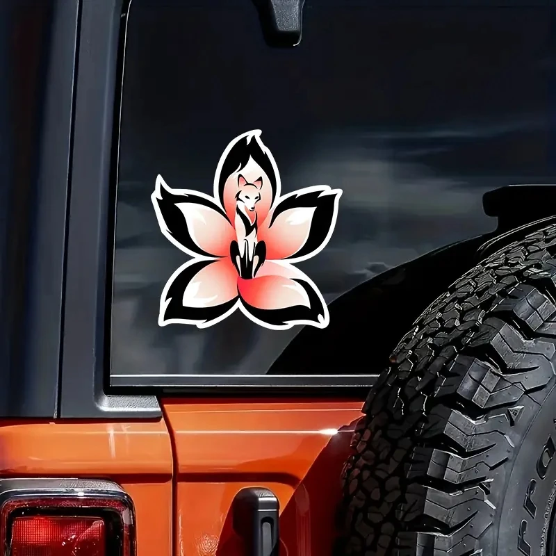 1pc Flower Fox Creative Vinyl Waterproof Sticker Decal For Car, Laptop, Wall Window, Bumper Sticker