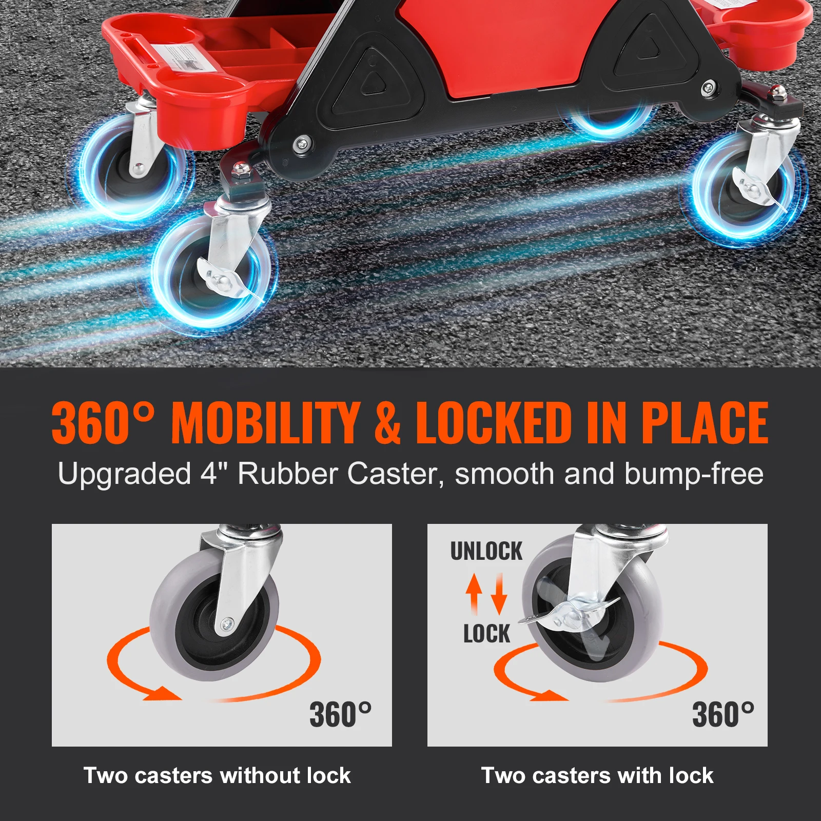 مقعد ميكانيكي دوار SucceBuy 300 رطل مع درج أدوات العجلة مقعد زاحف دوار عالي التحمل للمنزل المرآب DIY للسيارات
