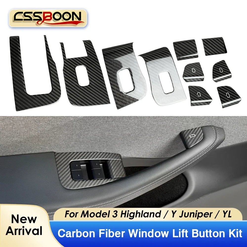 

For Tesla Model Y 2025 2026 Juniper Accessories Real Carbon Fiber Window Switch Button Cover Car Door Modified Protective Kits