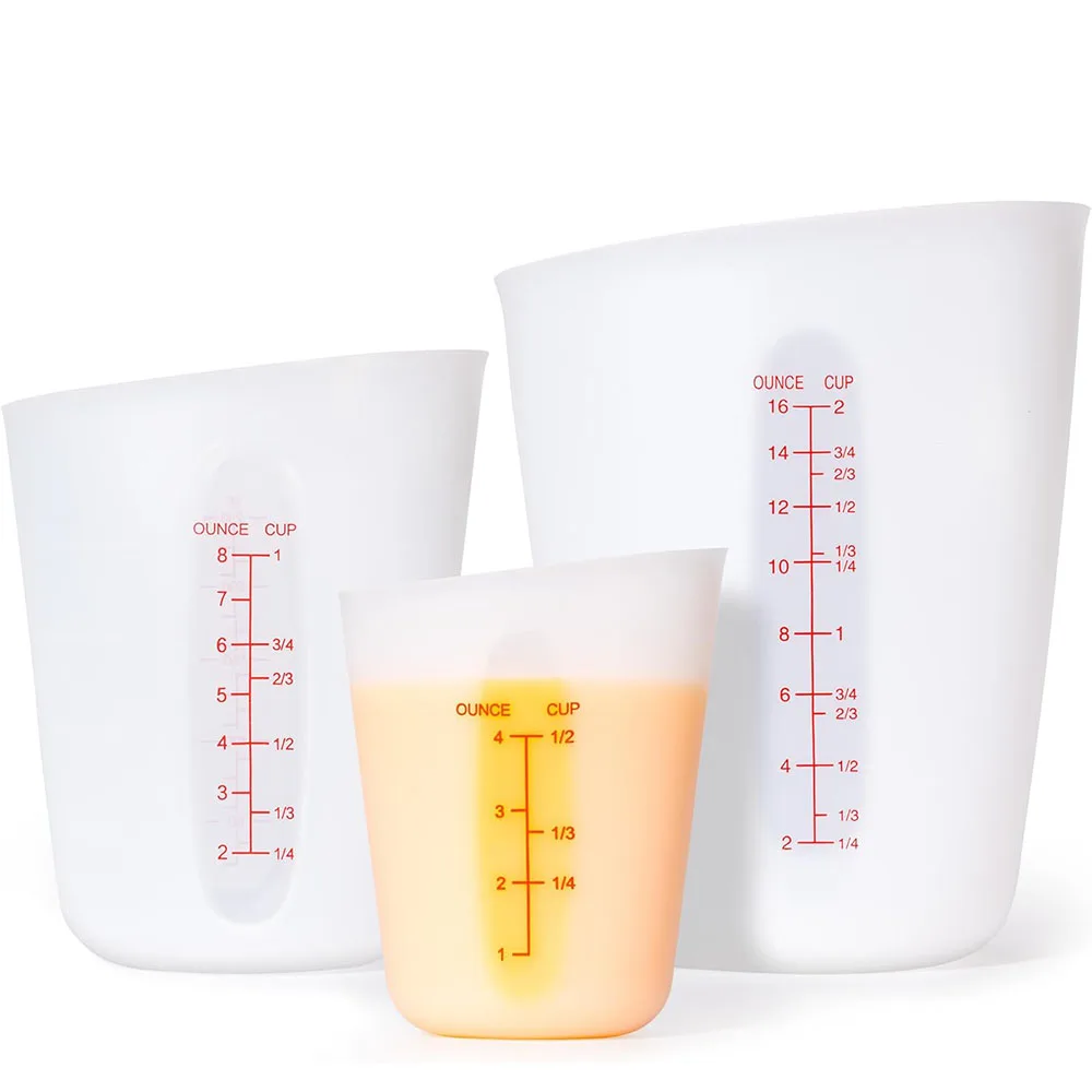 3pcs Silicone Measuring Cup Sets Squeeze & Pour Liquid Measuring Cups Flexible Chocolate Melting Cup Baking Supplies Chef Gifts