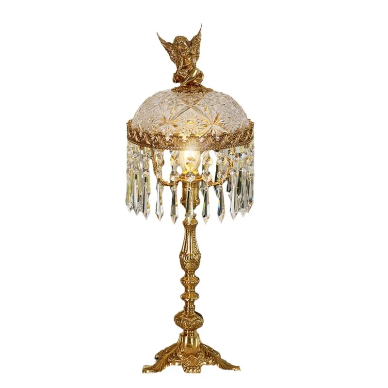 French retro desk lamp, antique style crystal glass carving, bedroom, living room, dining room, bedside lamp