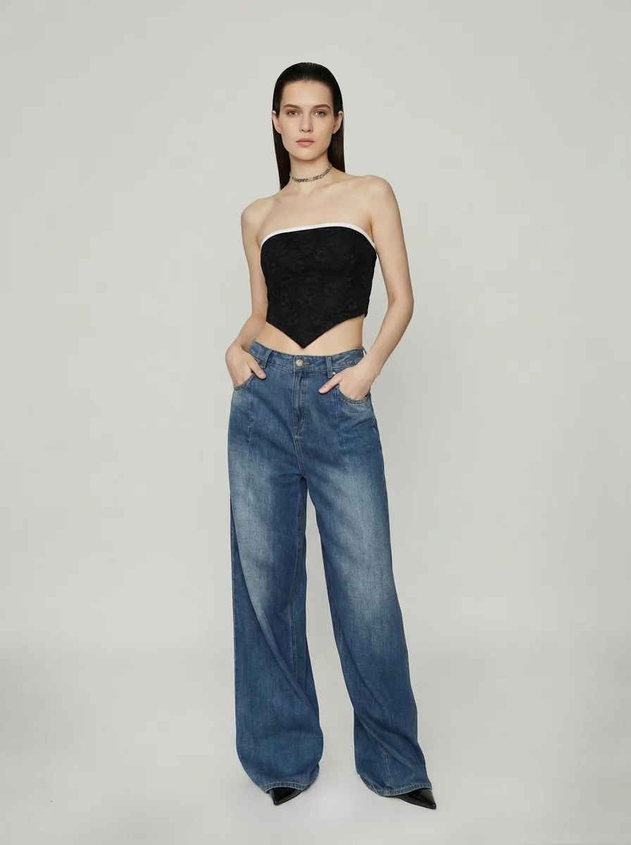 

New NECARY ANANKE Autumn Winter Spliced Leather Slimming Tube Top Original Design ort Sle Pure Color Faion Women's Vest