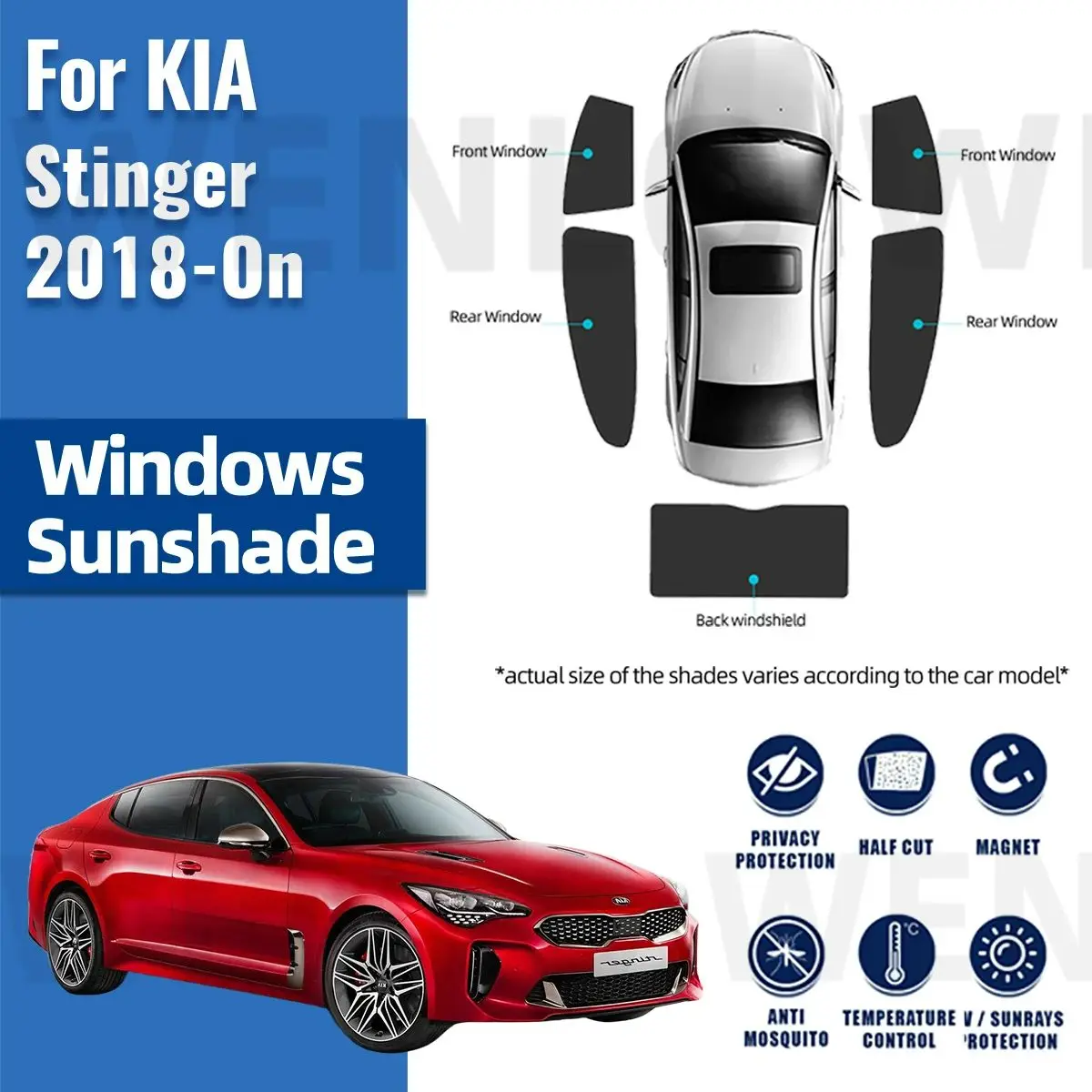 For Kia Stinger 2018-2023 2024 Car Sun Visor Accessories Window Windshield Cover Sunshade Curtain Mesh Shade Blind Custom