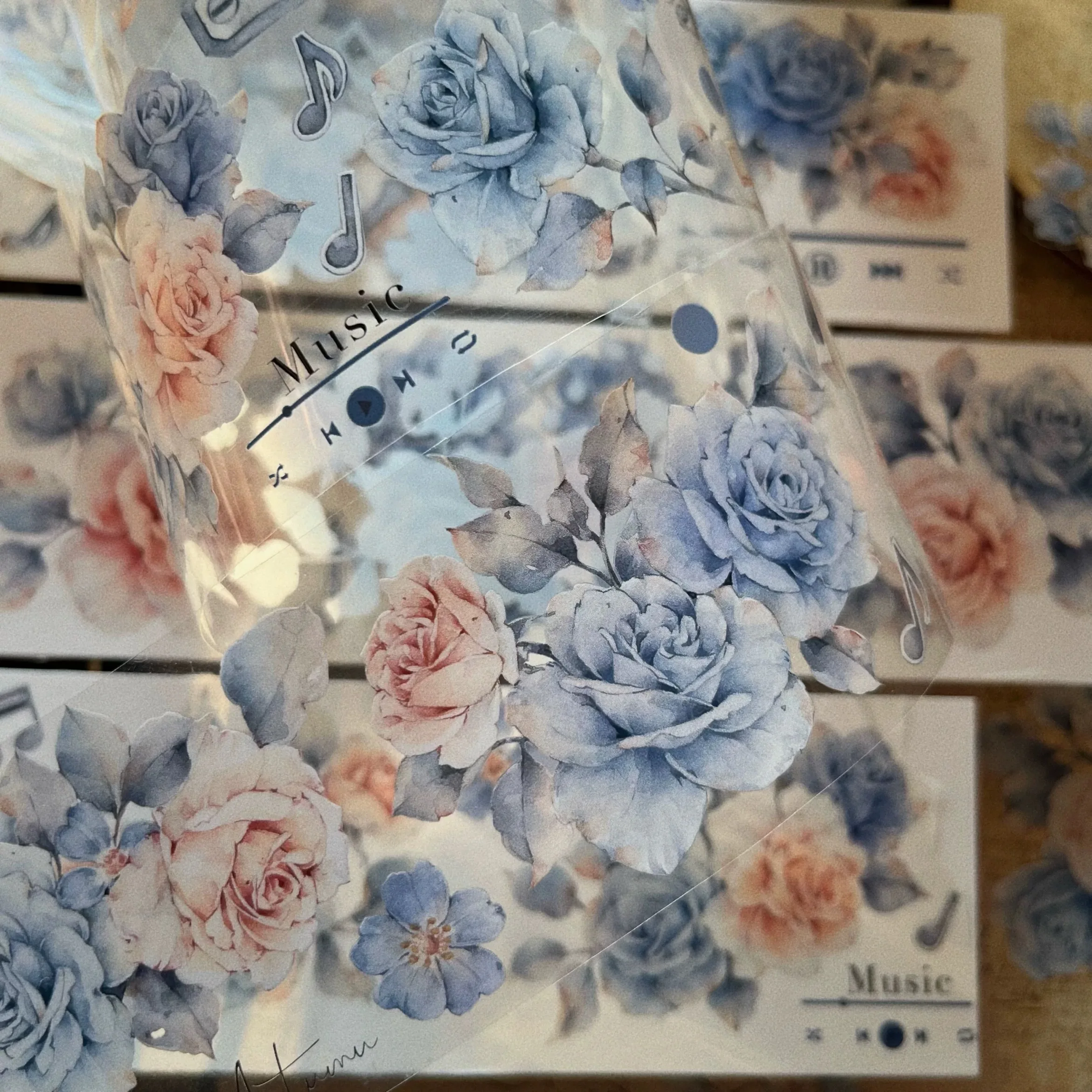 YiEr Studio Vintage Pink Blue Rose Floral Washi PET Tape Planner DIY Card Making Scrapbooking Plan Decorative Sticker