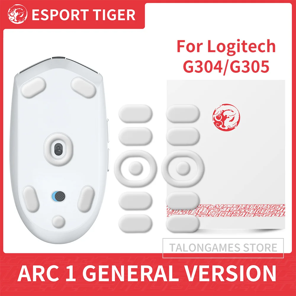 2 Juegos de Pies de Ratón Originales Esports Tiger para Logitech G304/G305, Deslizadores de Ratón Inalámbricos Blancos con Borde Curvo, 0.7mm