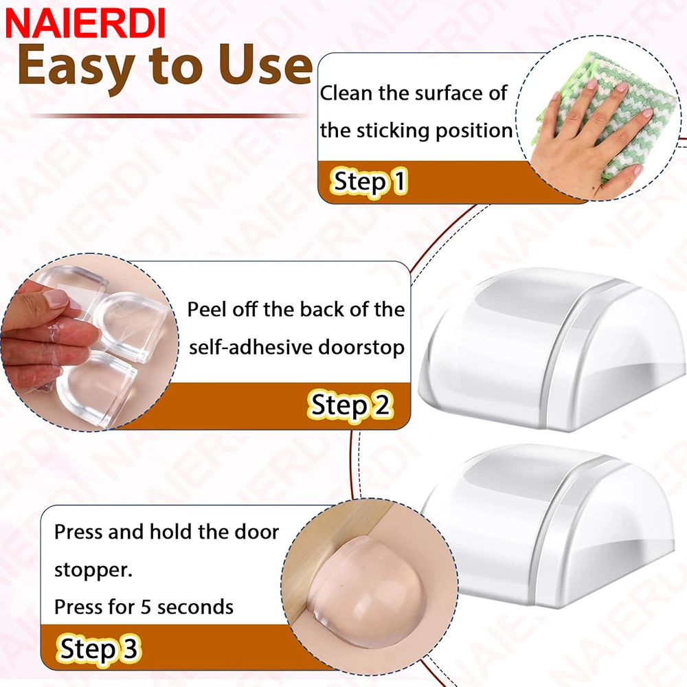 NAIERDI 2PCS Transparent Door Stop Self-Adhesive Plastic Door Stopper for Wall Protection Door Buffer Door Holder Hardware
