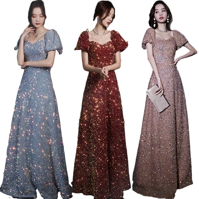 

Gorgeous Sweetheart Sequined Long Formal Evening Party Dress With Short Sleeves