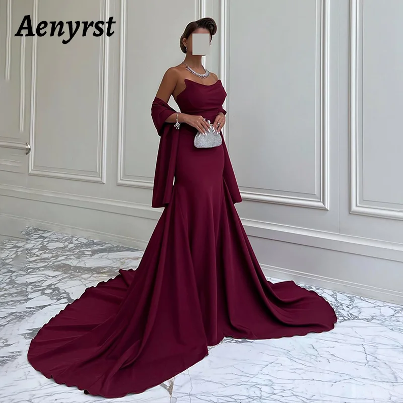 

Aenyrst Saudi Arabia Elegant Mermaid Prom Dress Women's Strapless Train Party Evening Gowns Floor Length Special Occasion Gown