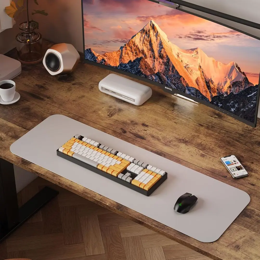 Escritorio eléctrico ergonómico marrón rústico, 48x24, altura ajustable con 2 ganchos para oficina en casa, tablero empalmado